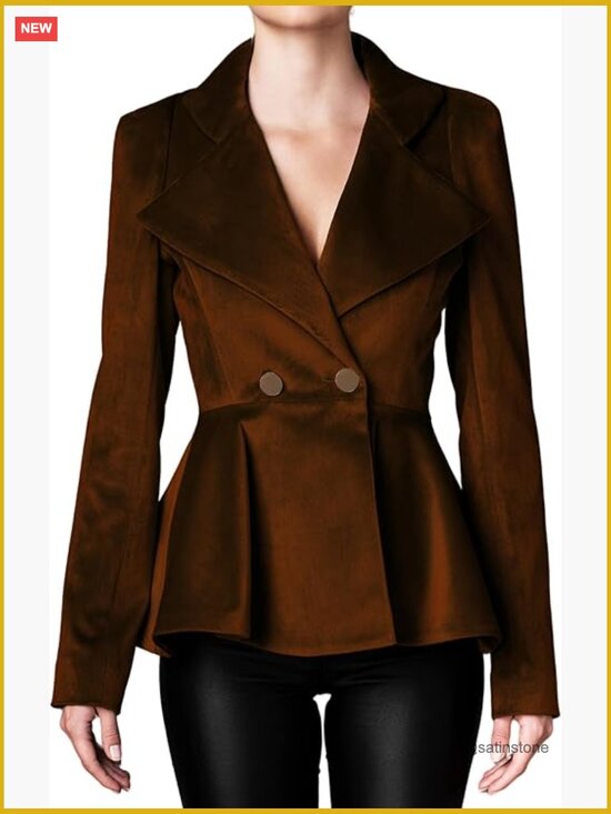 Jackets & Blazers - Velvet Notched Lapel Button Front Blazer Office Vintage